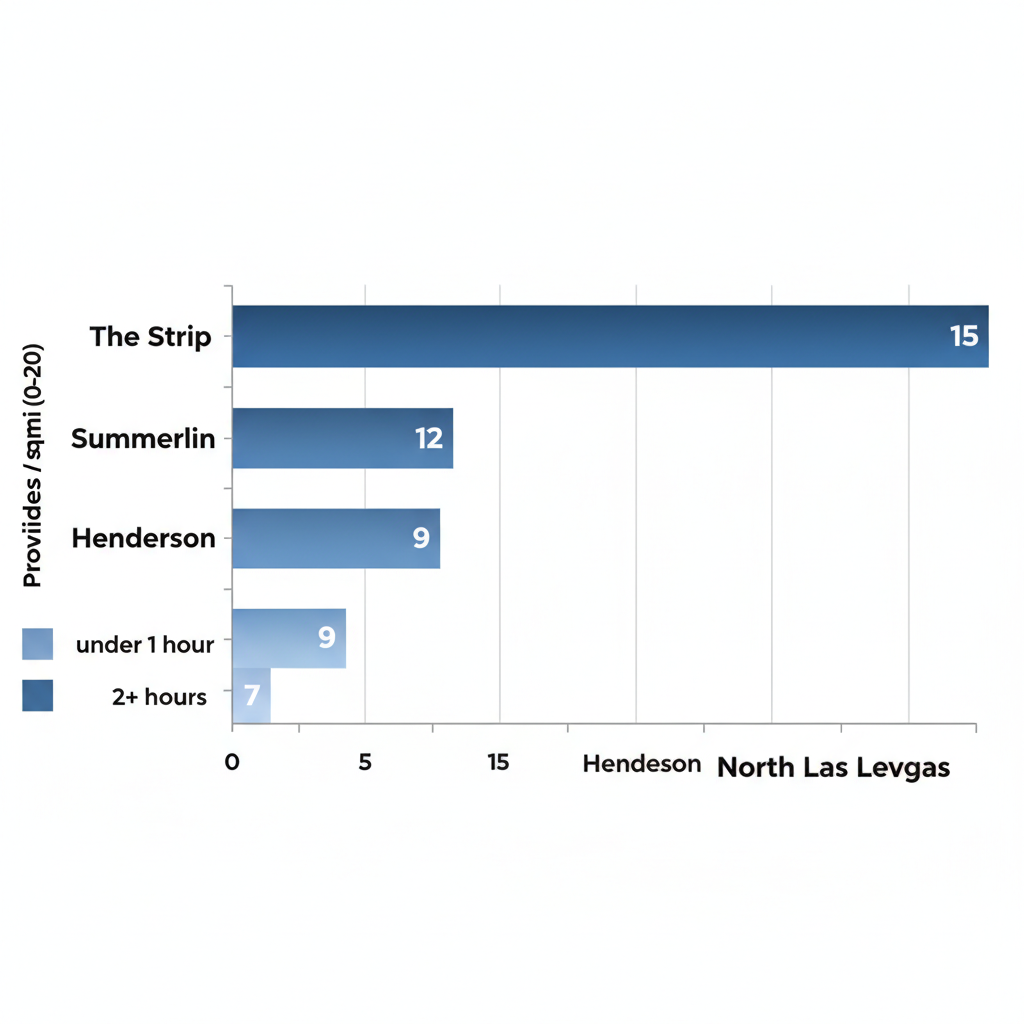 Horizontal bar chart of plumbing service providers and response times by Las Vegas neighborhoods