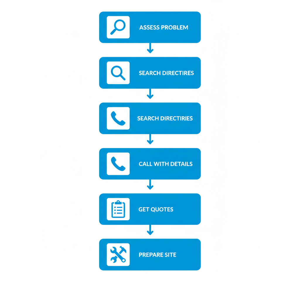 Vertical process flow diagram showing five steps to start plumbing services in Charlotte with icons and labels