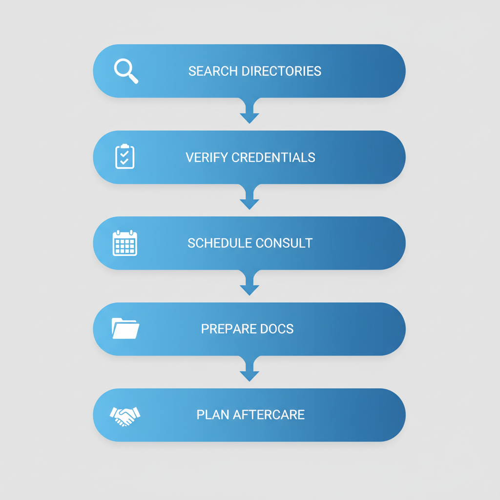 Vertical process flow diagram showing five steps to start addiction treatment in Atlanta with icons and brief labels