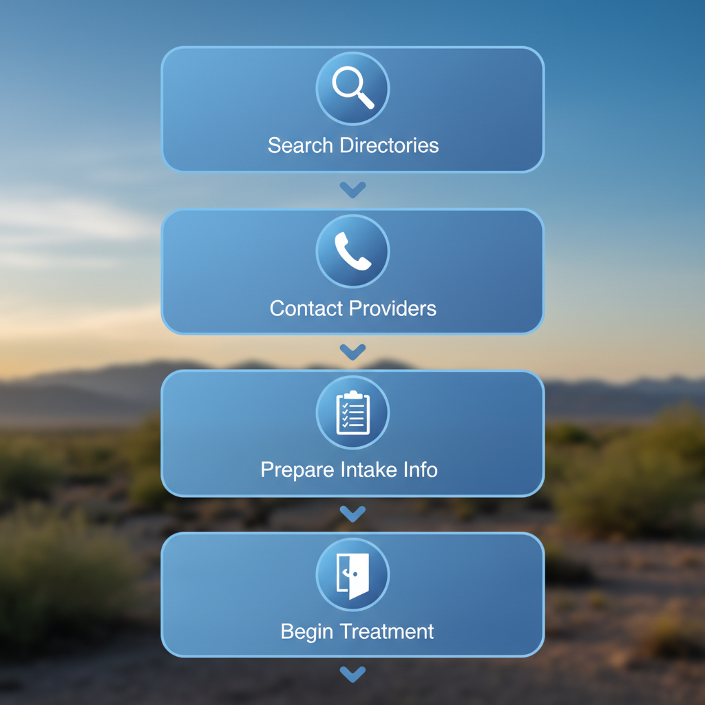 Diagram illustrating the five key steps to starting alcohol rehab in Phoenix with icons
