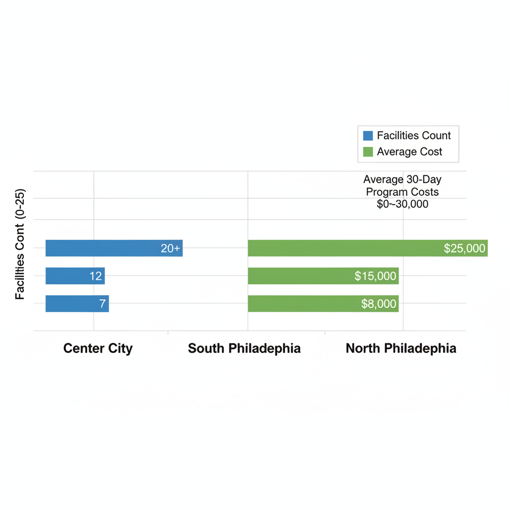 Bar chart comparing Philadelphia neighborhoods by addiction treatment facilities and costs