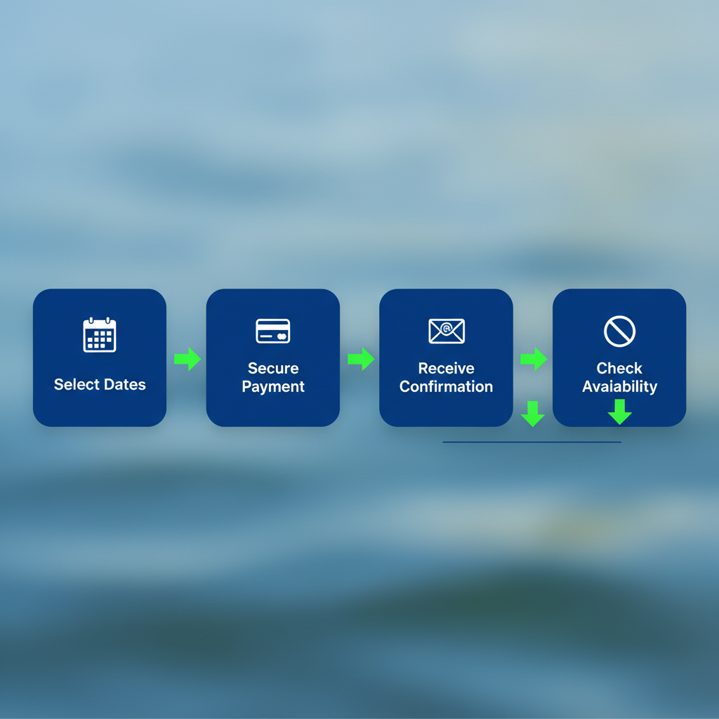 Horizontal process flow diagram illustrating the four easy steps to book bioluminescence kayak tours online