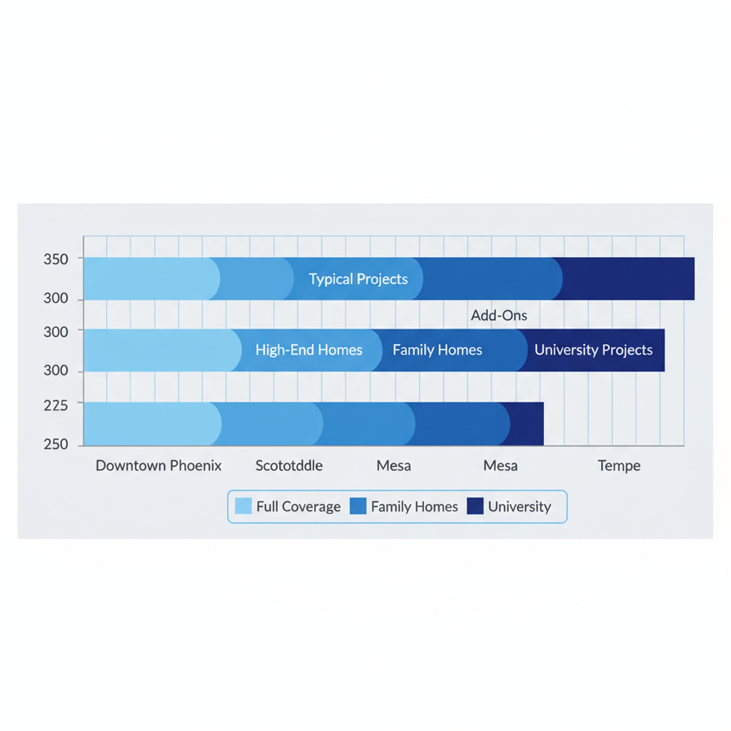 Horizontal bar chart comparing drone service coverage and pricing across Phoenix neighborhoods