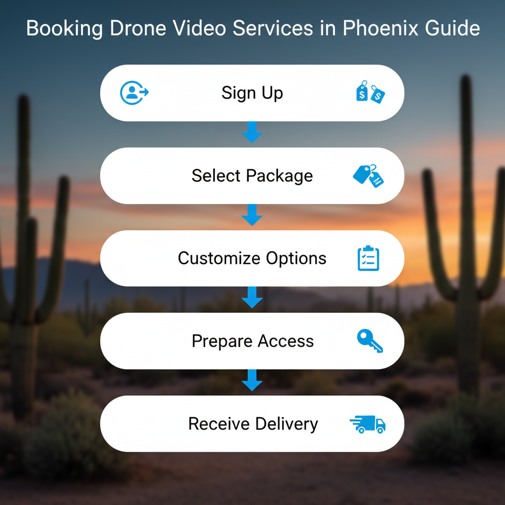 Vertical process flow diagram for booking drone video services in Phoenix