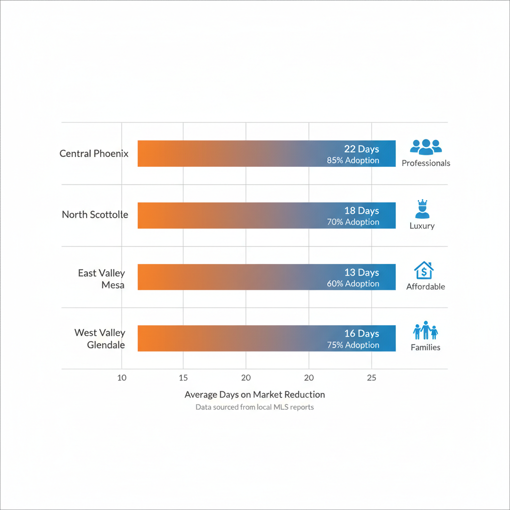 Horizontal bar chart illustrating the impact of virtual tours on days on market in Phoenix submarkets
