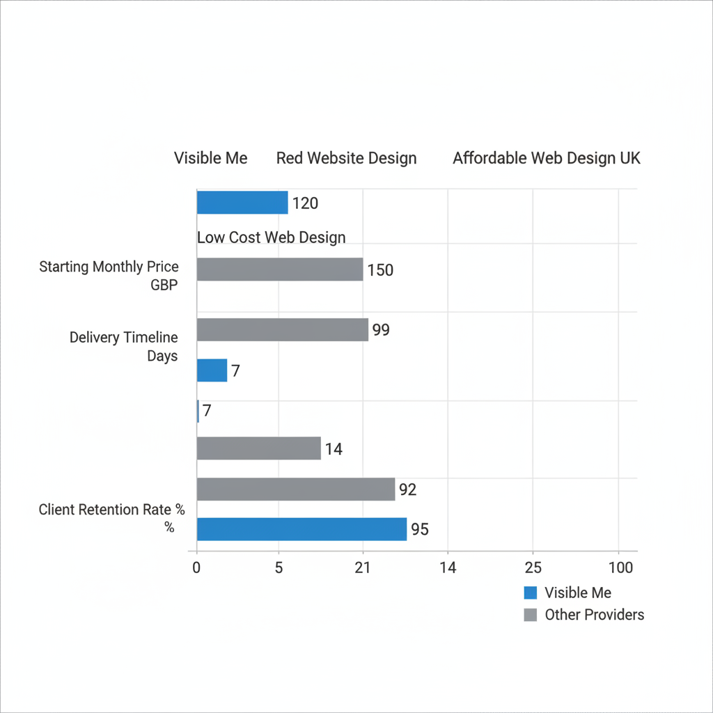 Horizontal bar chart comparing web design providers in Newcastle-Under-Lyme by price, timeline, and retention rate