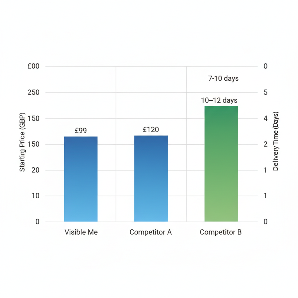 Bar chart comparing pay monthly web design providers in the UK by starting price and delivery time