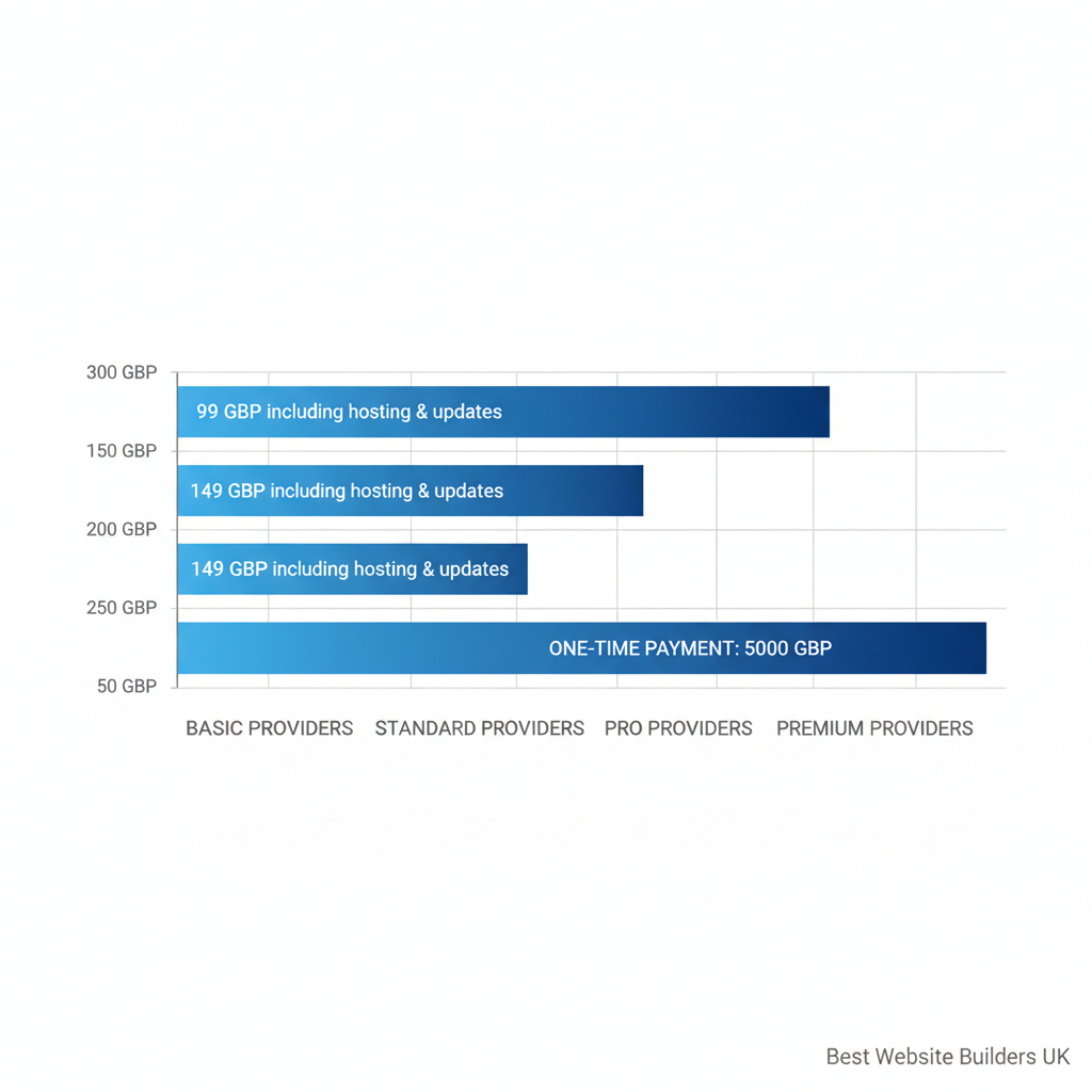 Horizontal bar chart comparing monthly website subscription costs in GBP from 50 to 300 against one-time payments