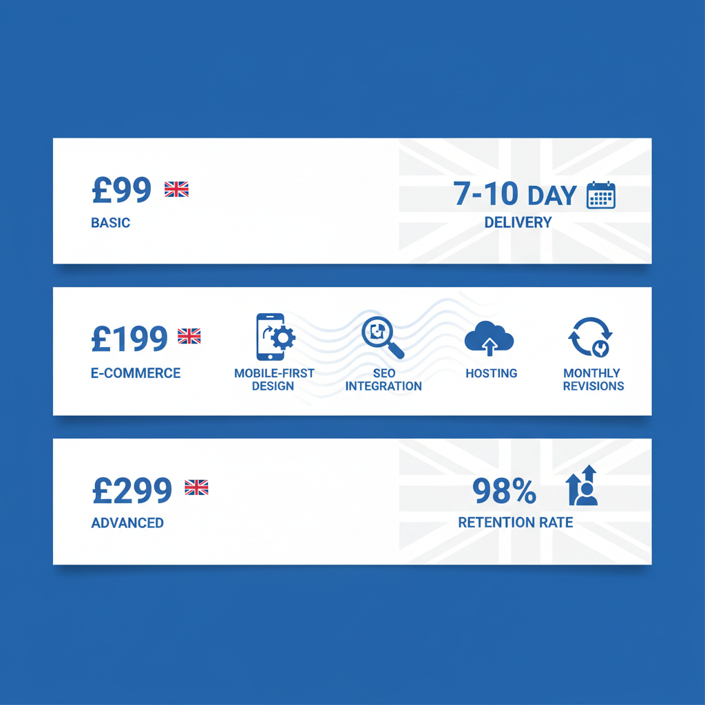 Infographic illustrating Visible Me's budget pay monthly website plan features, pricing, and benefits