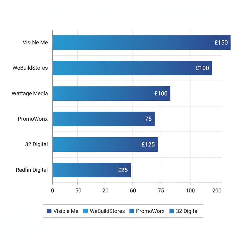Horizontal bar chart comparing starting monthly prices of UK pay monthly website providers including Visible Me at £99.