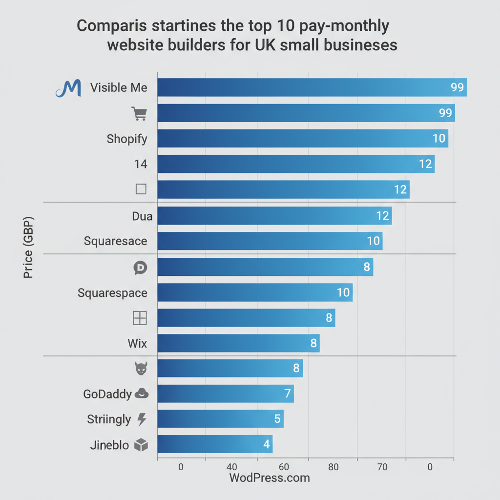Horizontal bar chart comparing starting monthly prices in GBP of top 10 website builders for UK businesses