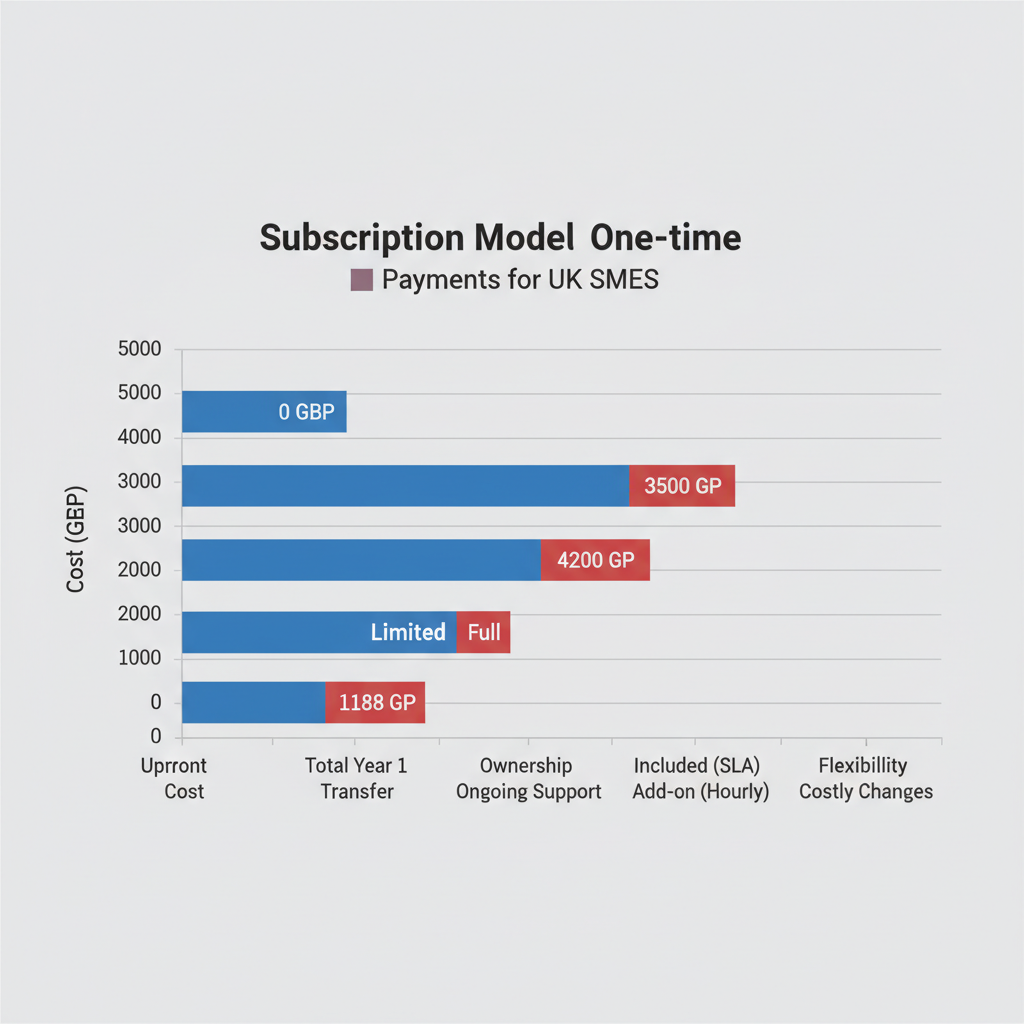Horizontal bar chart comparing costs of monthly subscription and one-time payment web design options for UK small businesses