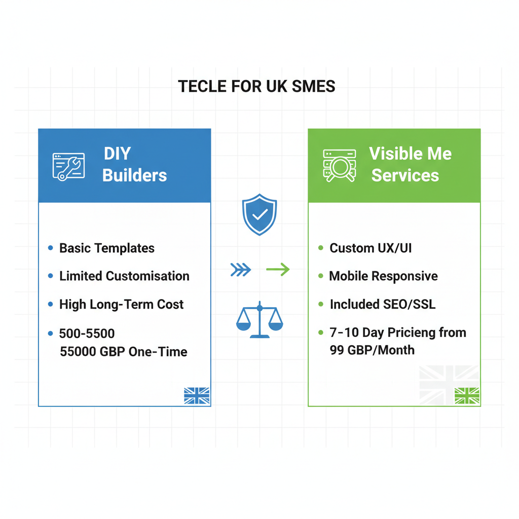 Infographic comparing costs and features of DIY versus professional website design services for UK small and medium enterprises.