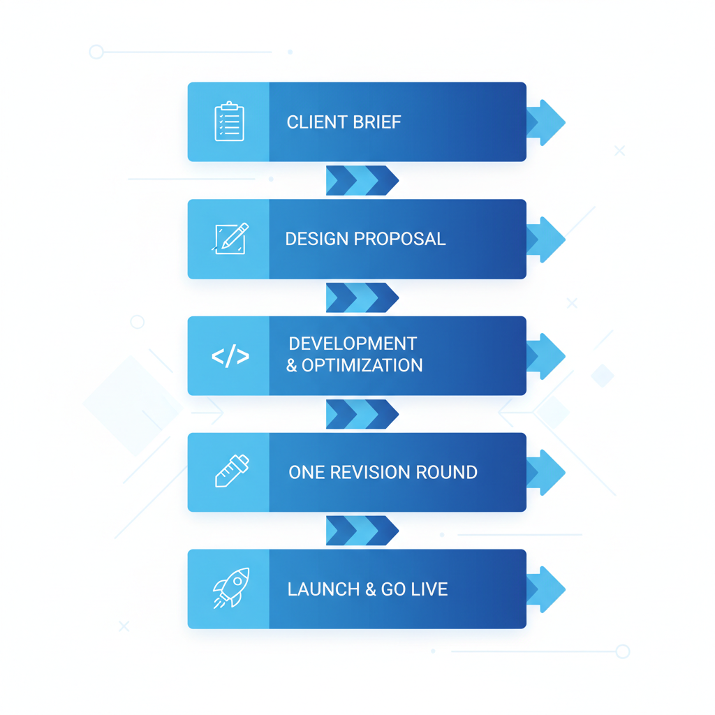 Process flow diagram illustrating Visible Me's 7-10 day website delivery steps with icons