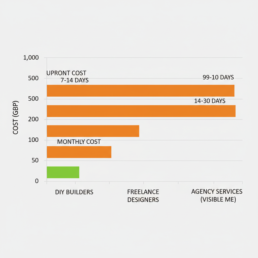 Horizontal bar chart comparing monthly and upfront costs for UK business website options