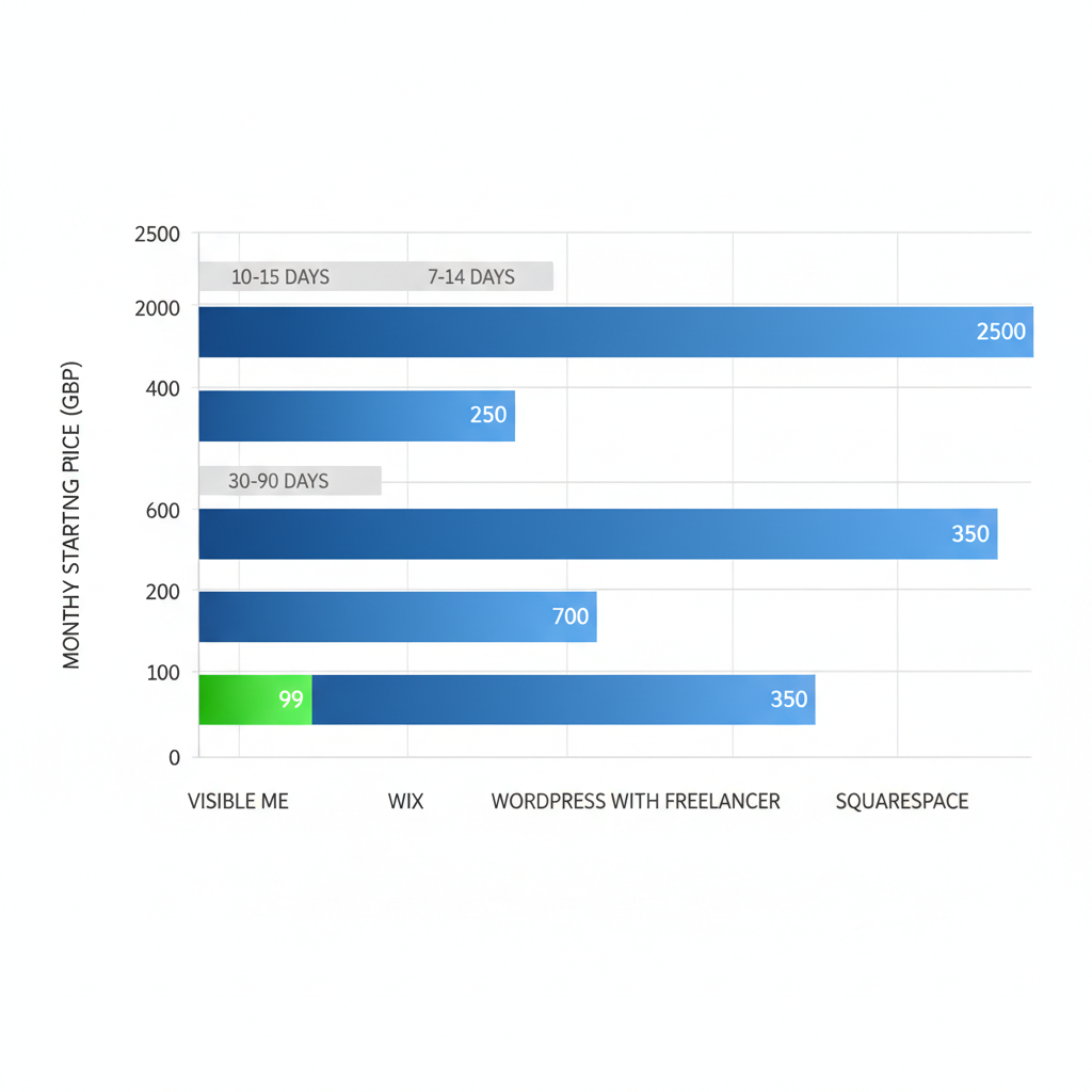 Horizontal bar chart comparing pricing and delivery times of UK web design providers