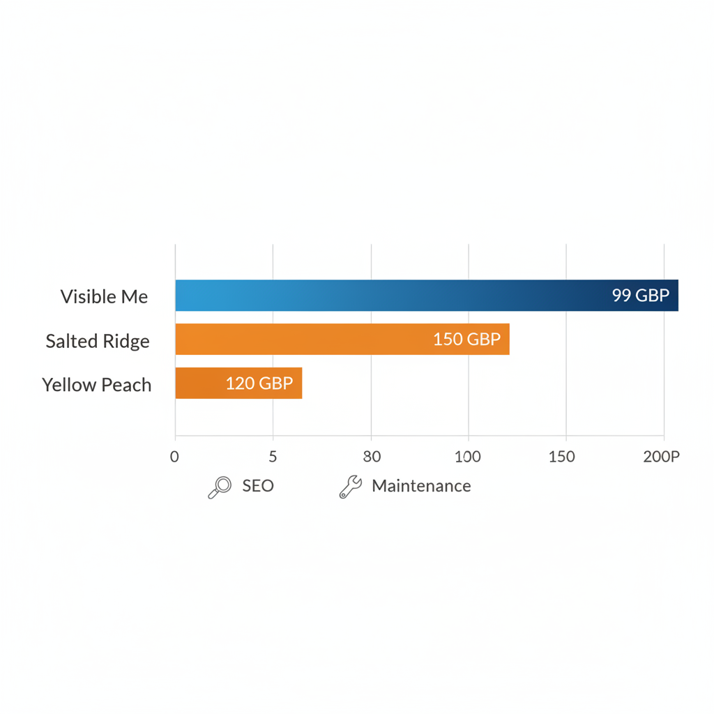 Horizontal bar chart comparing monthly starting prices of UK web design subscription services, highlighting affordability options.