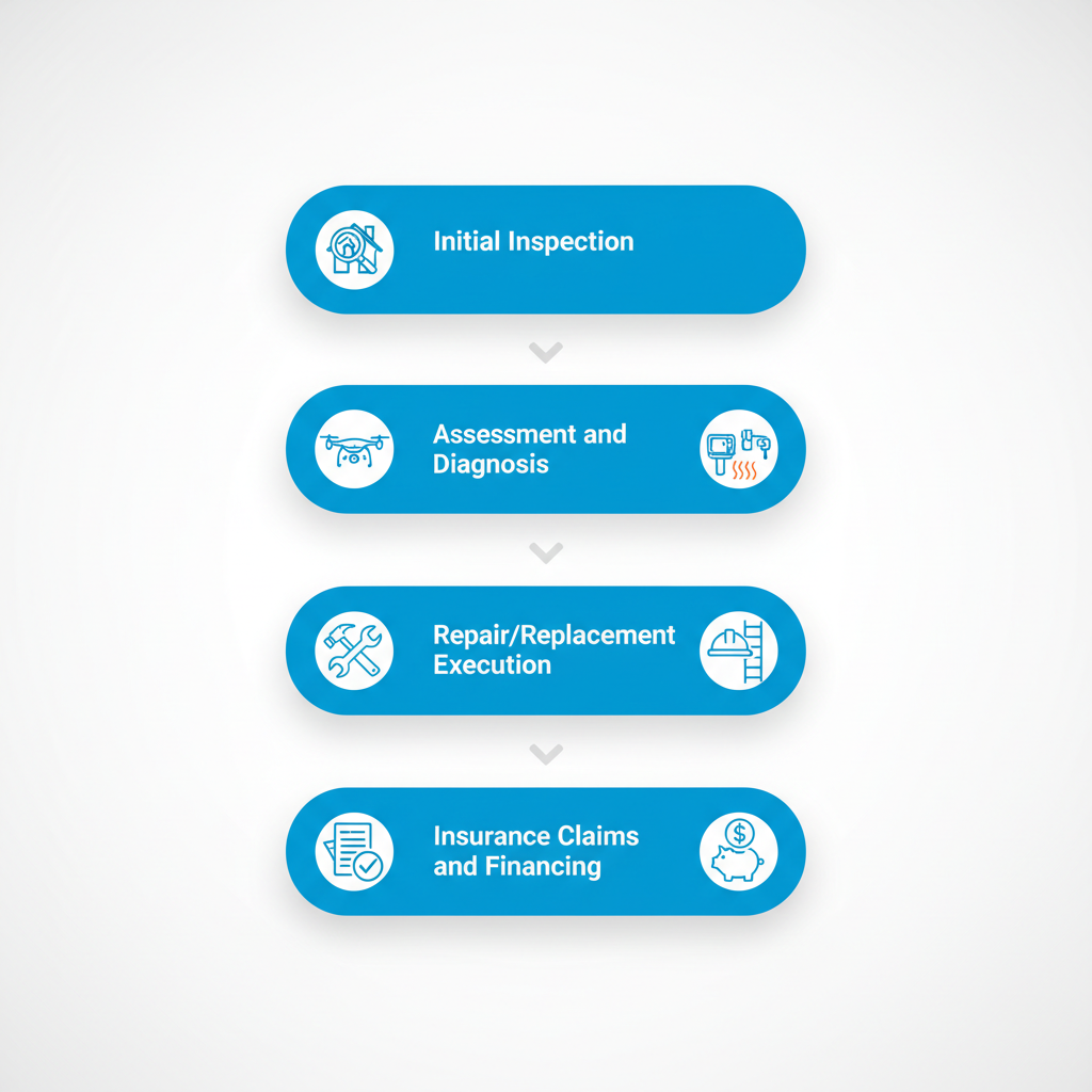 Process flow diagram illustrating Stonecreek Roofing's four-stage service workflow in Phoenix