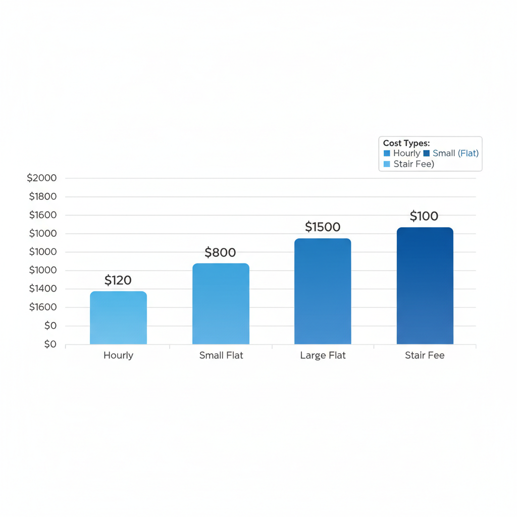 Horizontal bar chart of average moving costs in Marietta, GA, showing hourly, flat-rate, and add-on fees.