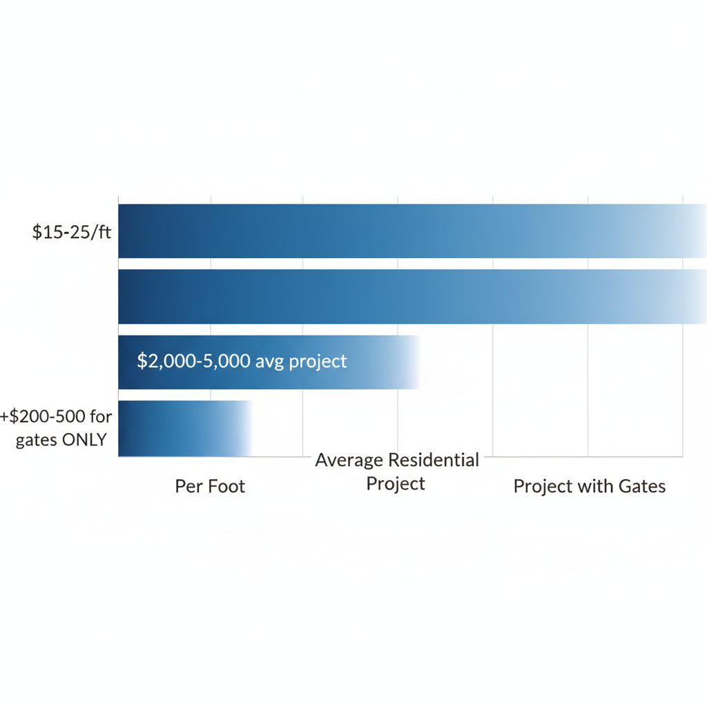 Bar chart depicting chain link fence installation costs per foot, average residential project, and projects with gates in Ontario CAD.
