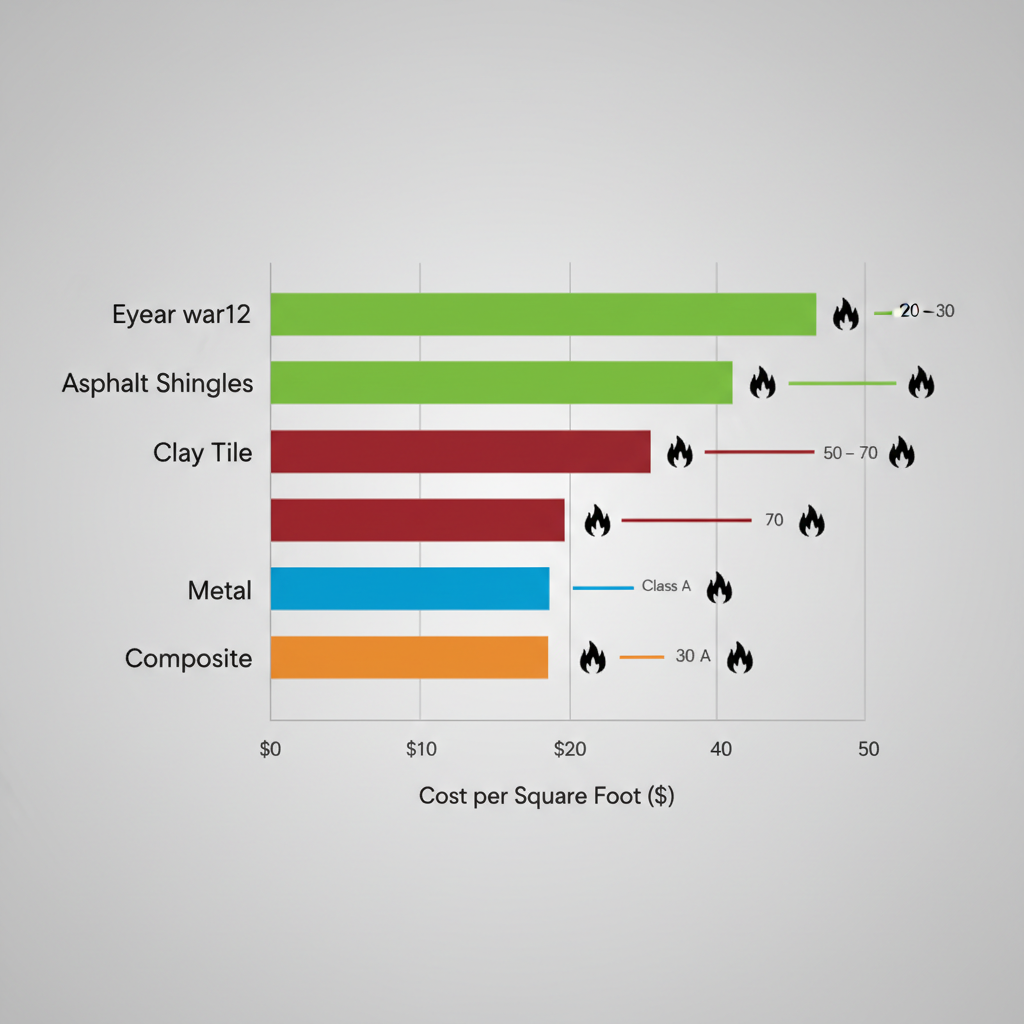 Horizontal bar chart comparing costs and durability of four roofing materials for Agoura Hills climate