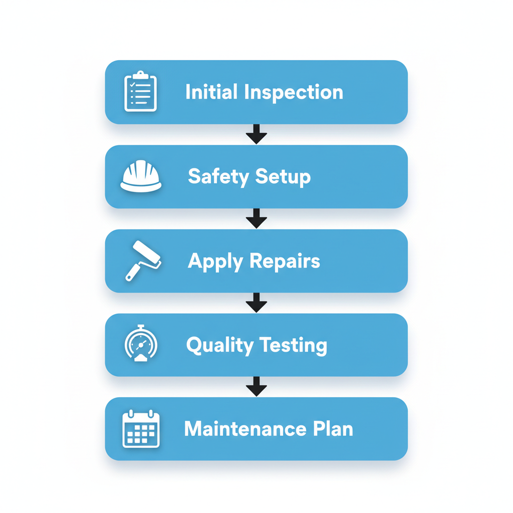 Diagram of five stages in flat roof repair process for accessibility
