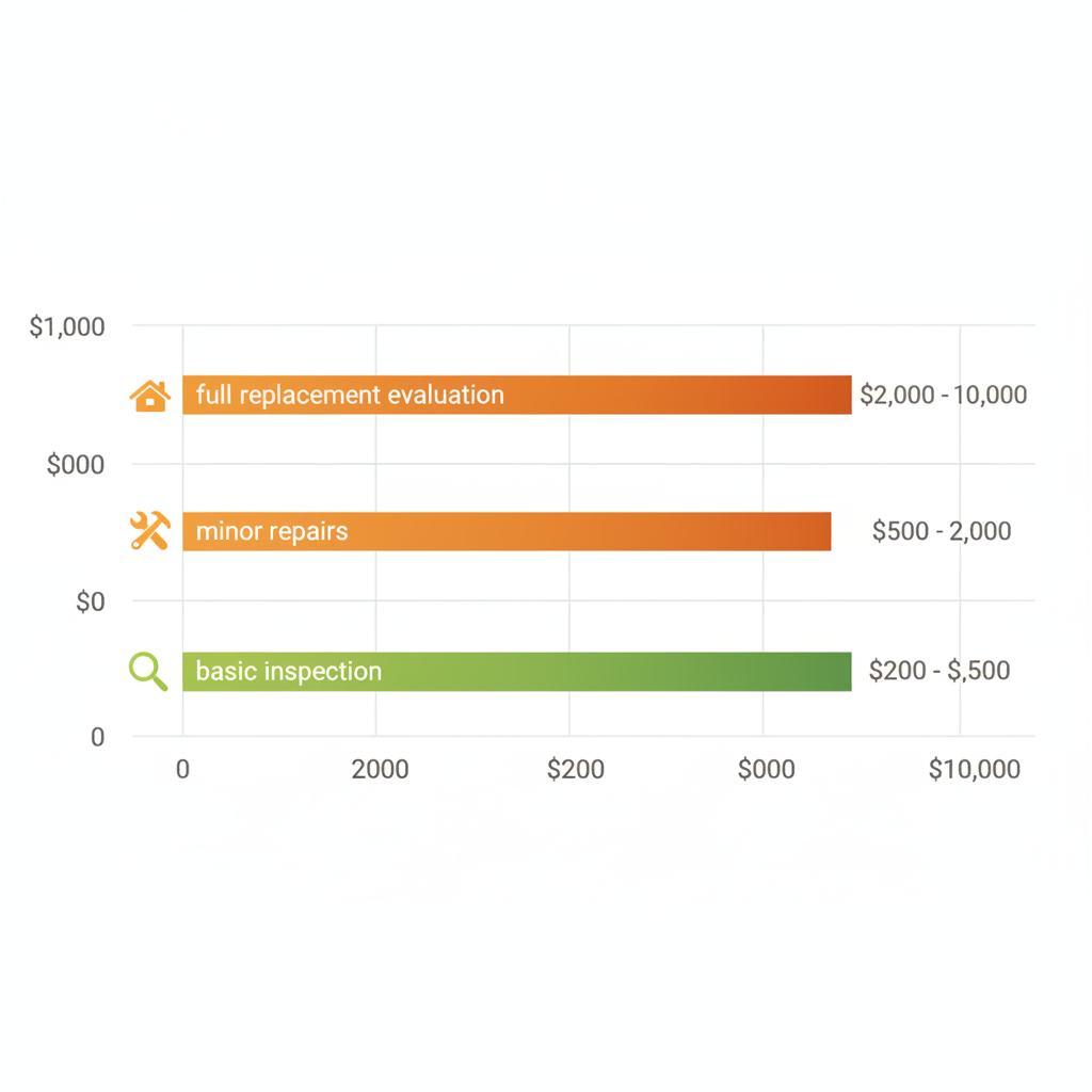 Horizontal bar chart of average roof assessment and repair costs in Simi Valley, including inspections, minor repairs, and full replacement evaluations.