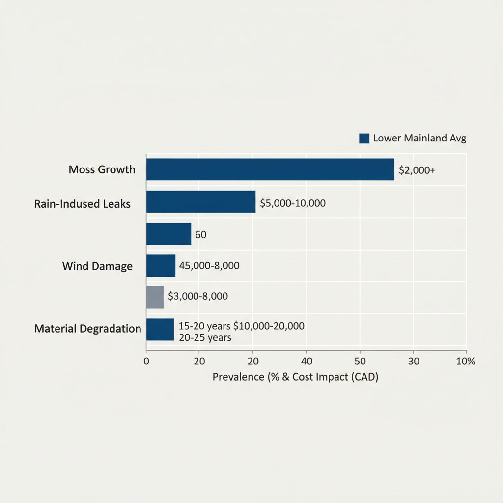 Horizontal bar chart comparing roofing challenges and costs in North Vancouver to Lower Mainland averages