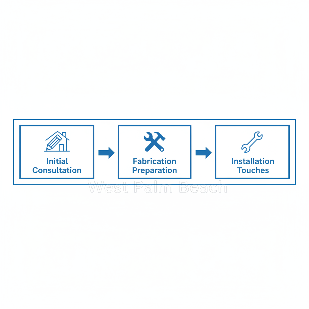 Horizontal process flow diagram illustrating the three stages of bathroom cabinet remodeling in West Palm Beach