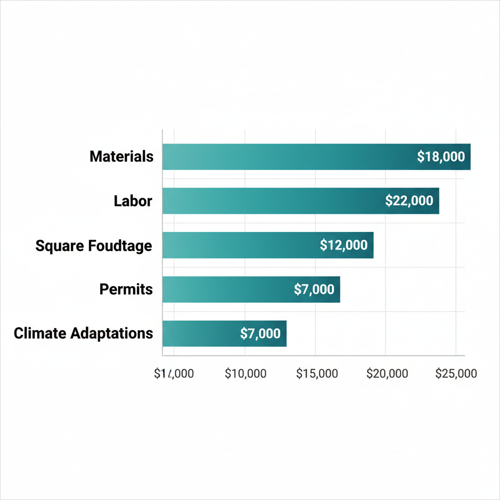 Horizontal bar chart depicting key cost factors for bathroom renovations in Broward County including materials, labor, square footage, permits, and climate adaptations