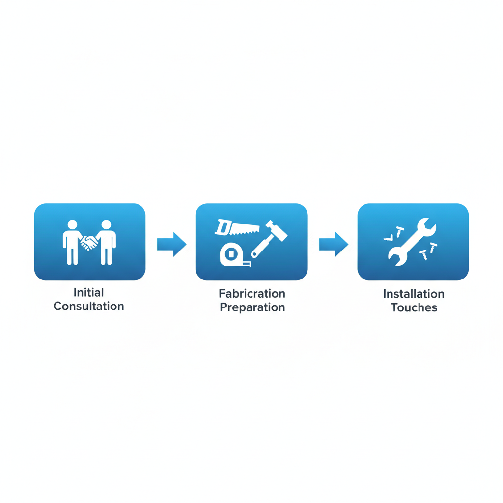 Horizontal process flow diagram illustrating three stages of bathroom remodeling with Mahogany Kitchens