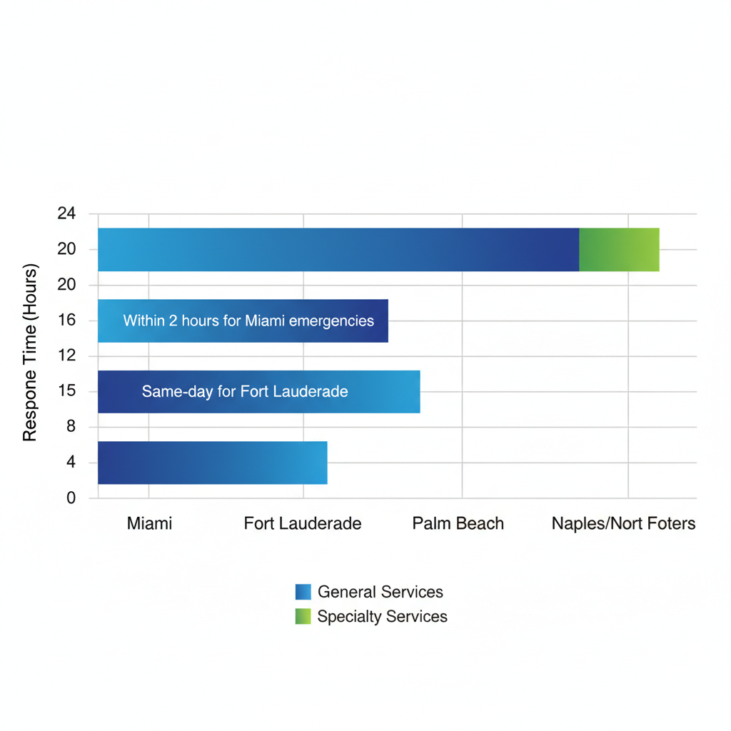 Horizontal bar chart showing response times for marine window services in South Florida regions