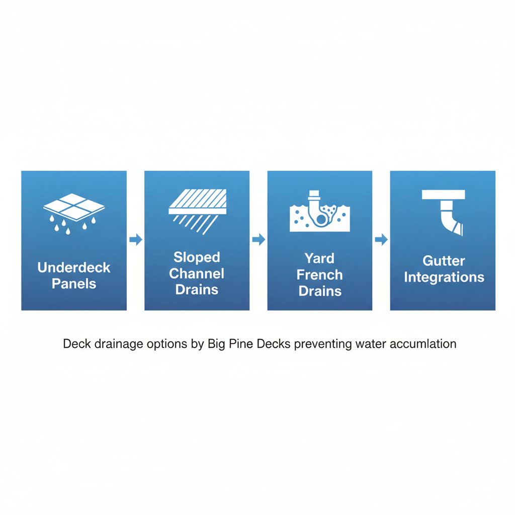 Horizontal process flow diagram of four deck drainage service options in Omaha