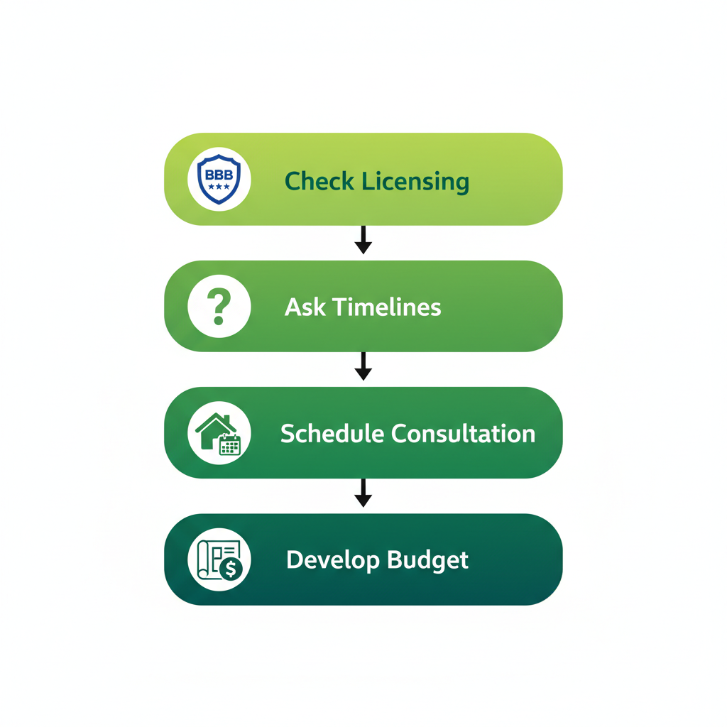 Vertical process flow illustrating four steps to begin a deck project with Omaha builders