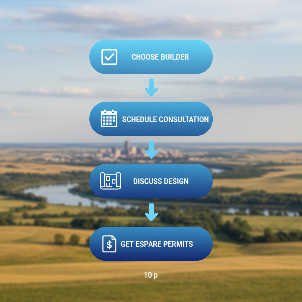 Vertical process flow diagram showing five steps to begin a deck project in Bellevue, Nebraska