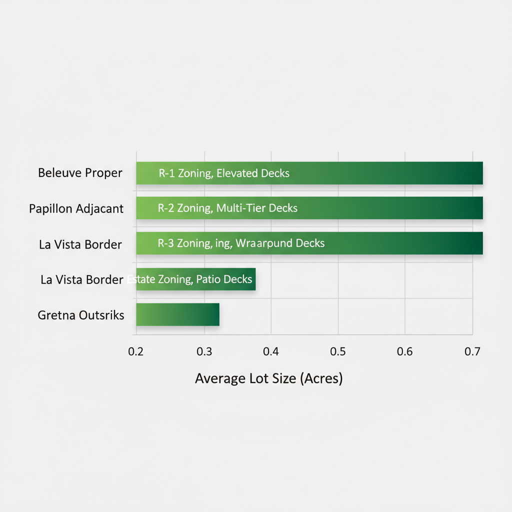 Horizontal bar chart comparing average lot sizes in Bellevue neighborhoods ideal for deck construction projects