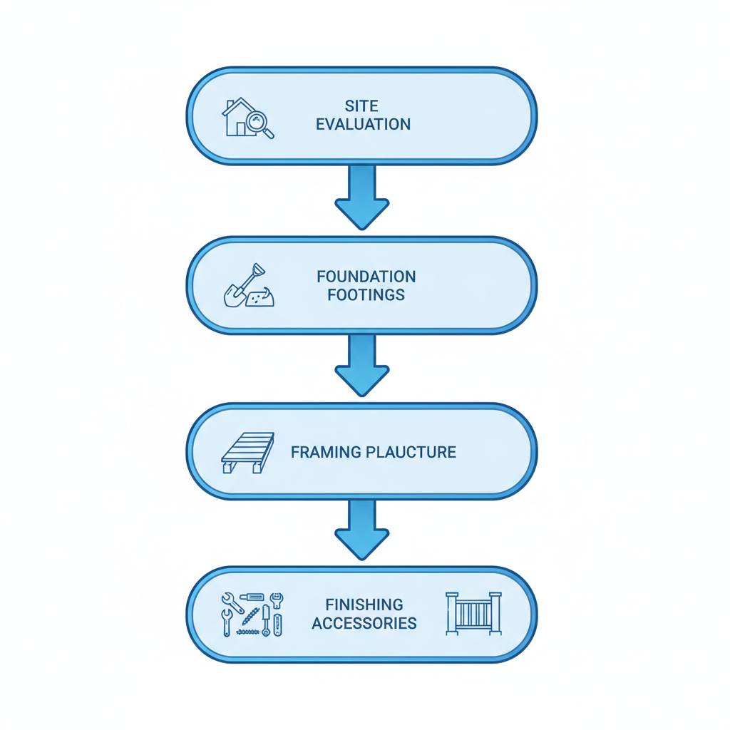 Vertical process flow diagram illustrating the five key stages of composite deck installation