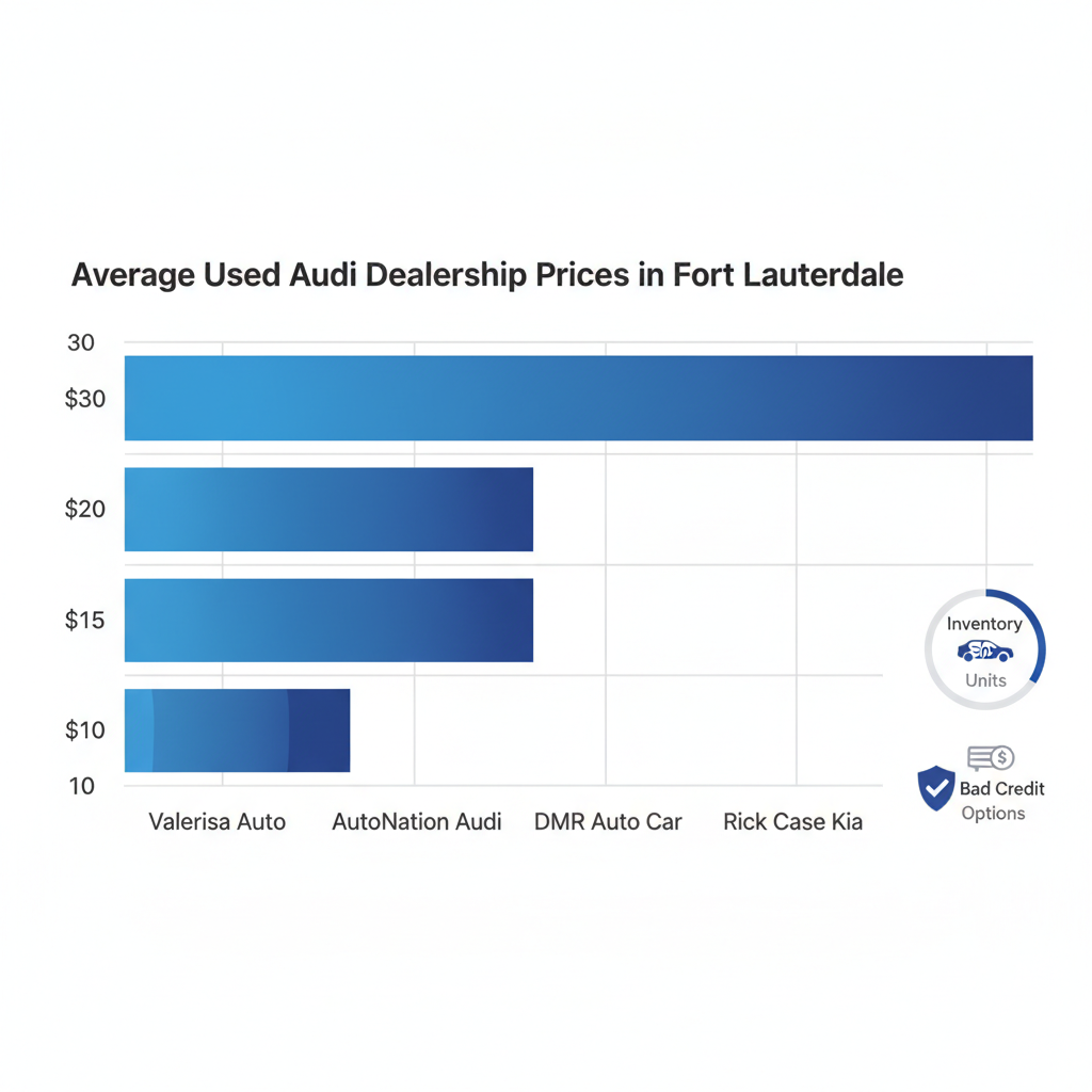 Horizontal bar chart comparing used Audi prices, inventory, and financing options at Fort Lauderdale dealerships
