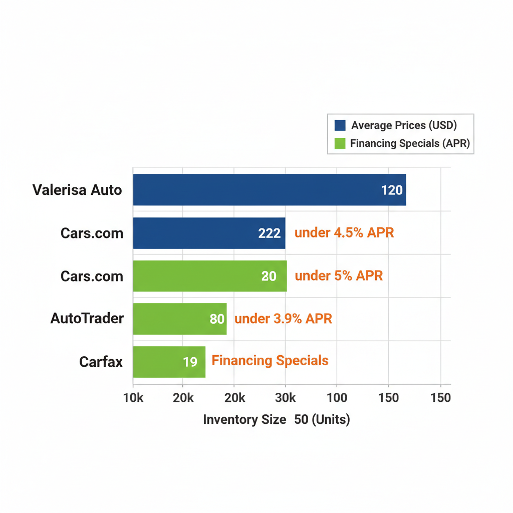 Horizontal bar chart comparing used BMW dealers in Fort Lauderdale by average prices, inventory sizes, and financing specials