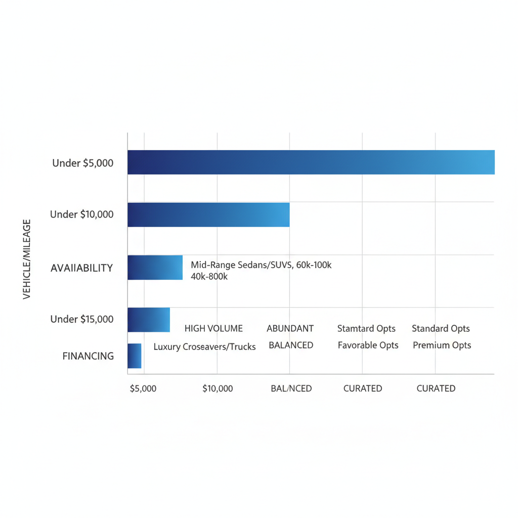 Horizontal bar chart comparing used car price brackets in Fort Lauderdale across mileage and availability categories