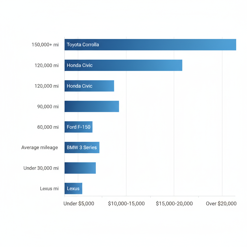 Horizontal bar chart showing used car price brackets and average mileage in Fort Lauderdale