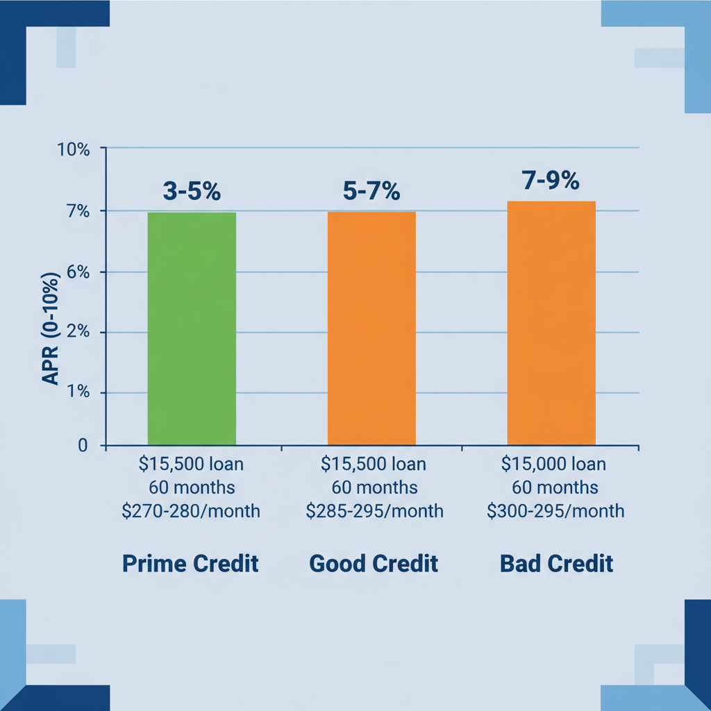 Bar chart comparing APR ranges for used Hyundai financing in Miami by credit type with monthly payment examples