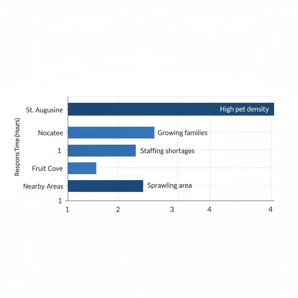 Horizontal bar chart comparing mobile dog grooming response times across St. Johns County neighborhoods