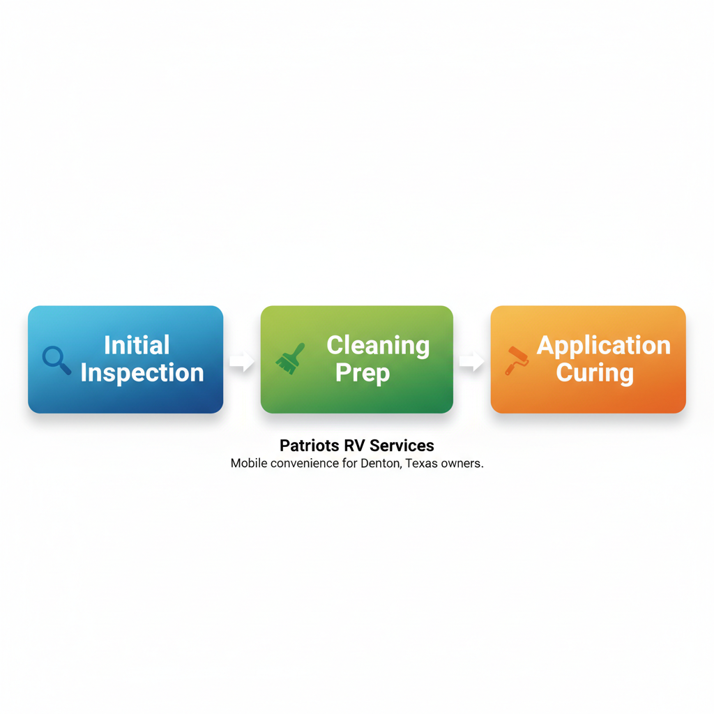 Horizontal process flow diagram showing the three stages of RV roof resealing at Patriots RV Services