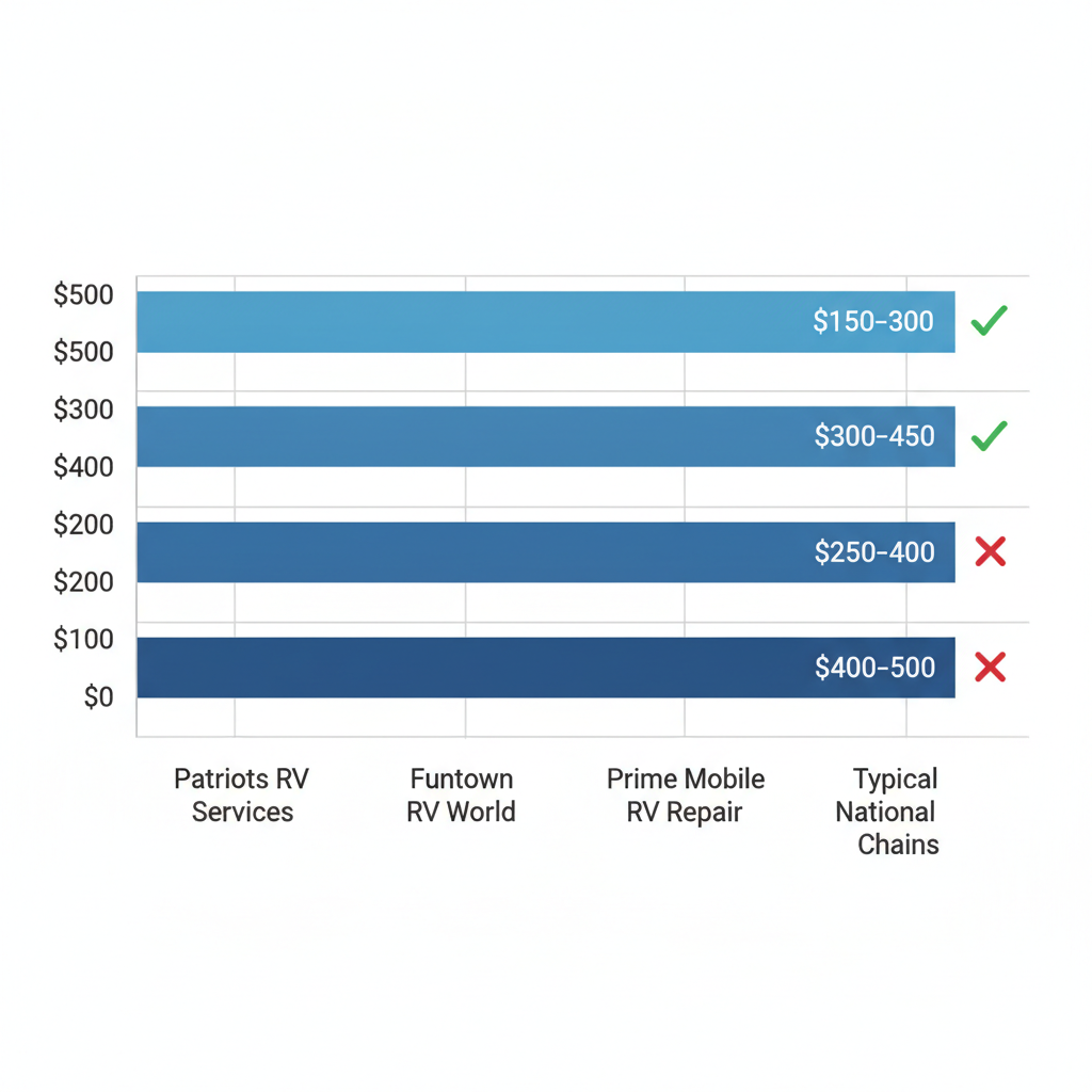 Horizontal bar chart comparing RV AC repair pricing and mobile services among Denton TX providers