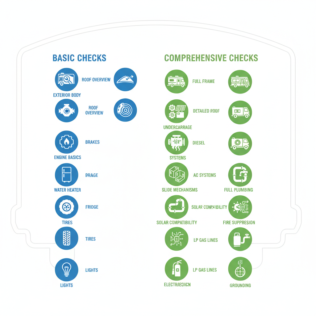 Infographic comparing basic and comprehensive RV inspections based on NRVIA standards