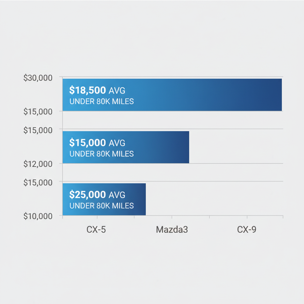 Horizontal bar chart displaying average price ranges for used Mazda CX-5, Mazda3, and CX-9 models in Davie, FL area.