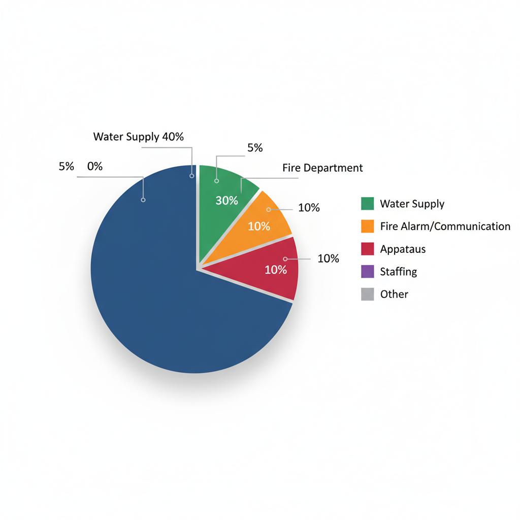 Pie chart illustrating PPC assessment categories weightings including water supply at 40 percent and fire department at 30 percent