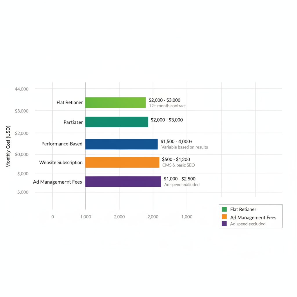 Horizontal bar chart comparing different SEO pricing models for fire protection companies with cost ranges in USD.