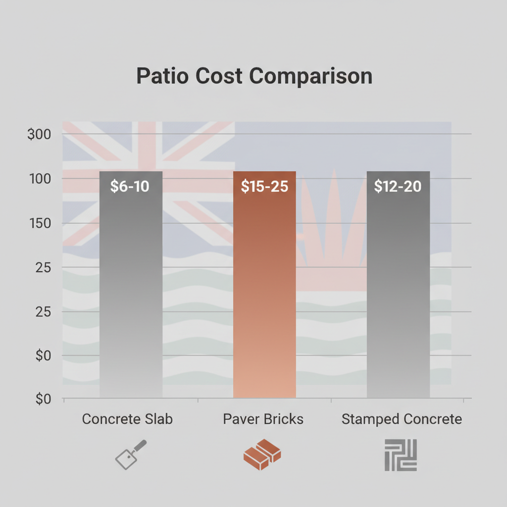 Bar chart comparing average costs per square foot for concrete, paver, and stamped concrete patios in Langley area